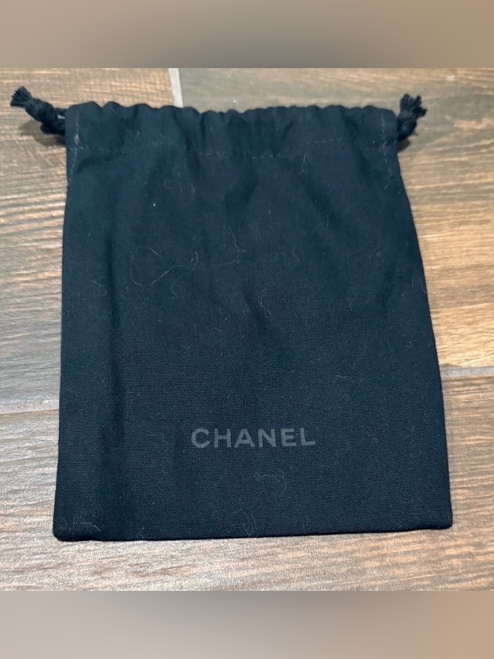 New CHANEL Black Drawstring Pouch with Logo